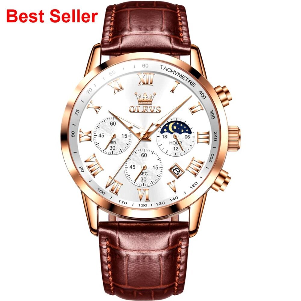 Leather Watch With Date Luminous Dial Stainless Steel Case